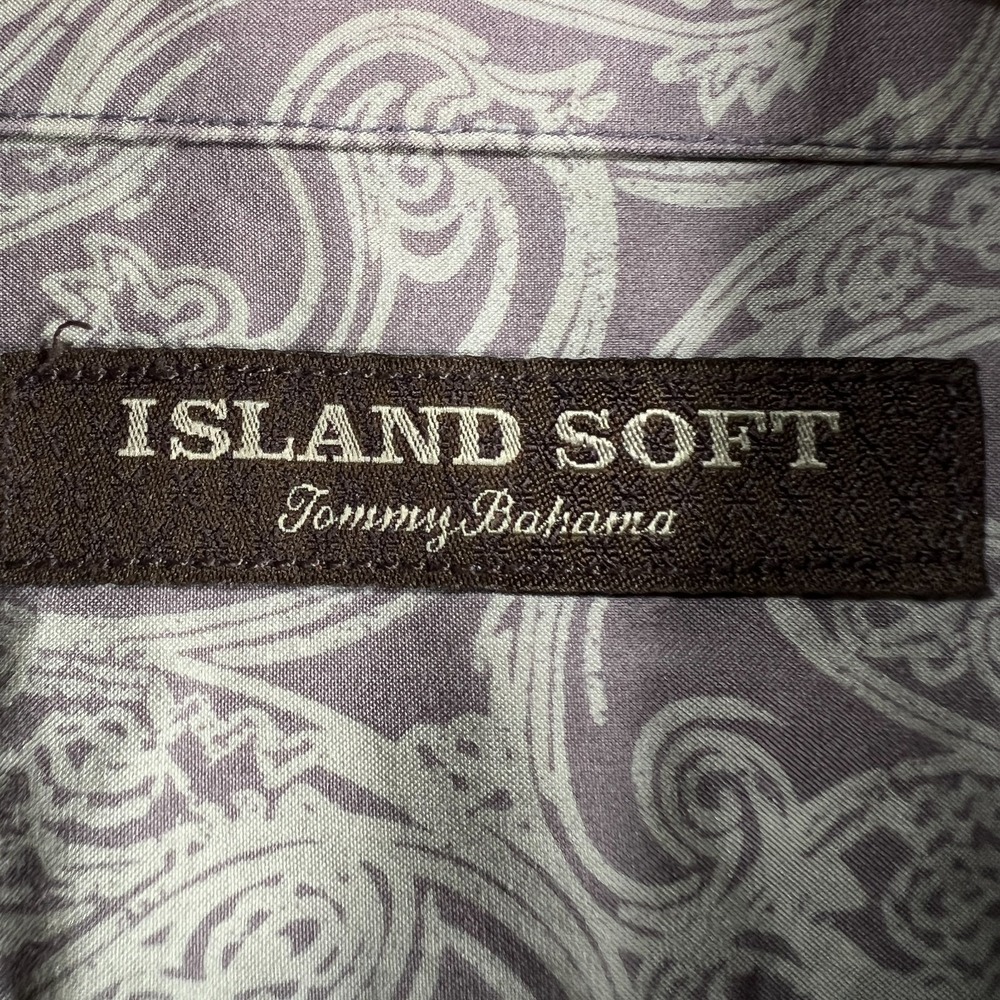 Tommy Bahama Island Soft Shirt Mens Large Purple Beige Paisley Button Up Casual - Picture 2 of 14